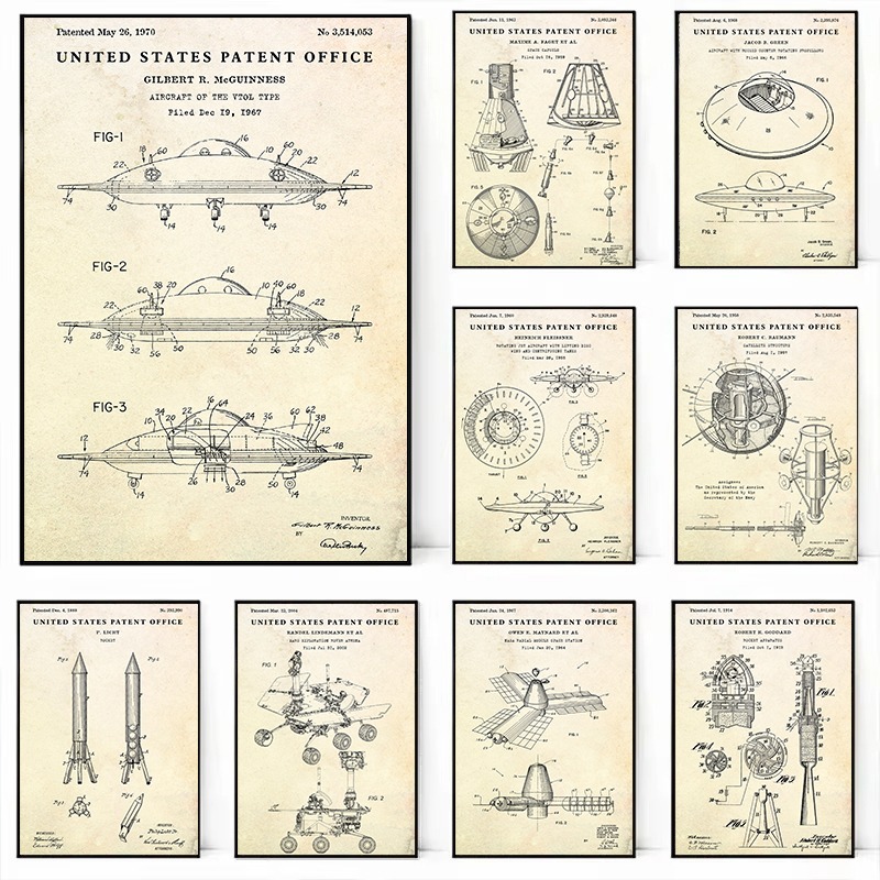 Vintage Flying Saucer UFO Blue - Star Map Poster recension och pris